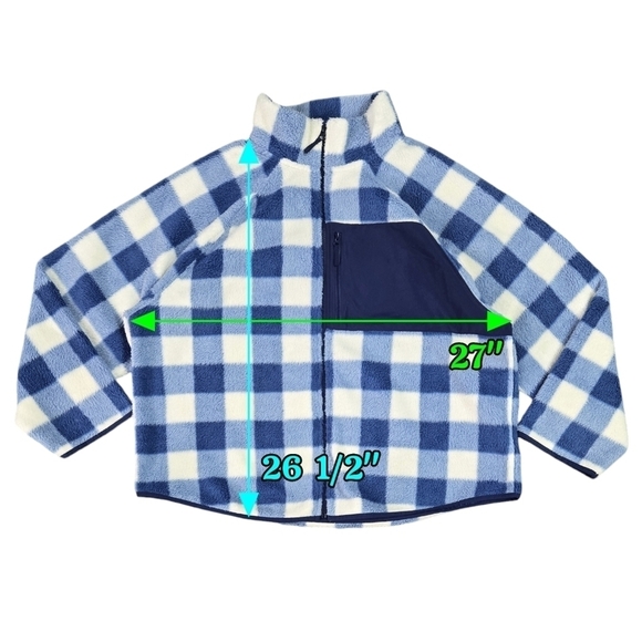 J. Crew BJ129 Blue White Buffalo Check Woven Sherpa Zip Up Jacket Chest Pocket - Picture 3 of 8